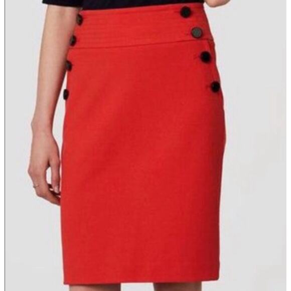 LOFT | Cotton-Blend Coral Button-Detail Pencil Skirt | Size 4 - Picture 1 of 7